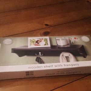 Black Wooden Shelf with Hangers